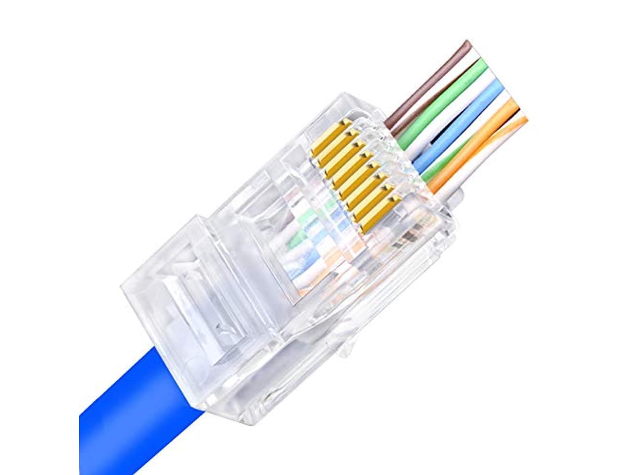RJ45 CAT5 CAT5e Connectors Pass Through RJ45 Ends Gold Plated 3 Prong