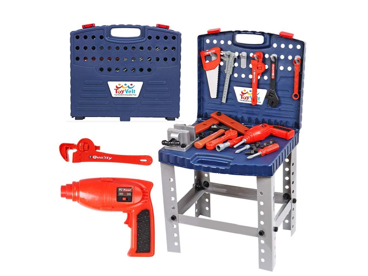 Power Tool Workshop Durable Kids Tool Kits Set Electronic Workbench Bench Drill Boys Toys Tool Pretend Play Construction Accessories STEM Educational Play Birthday Gifts for Boys and Girls Age 3-10 