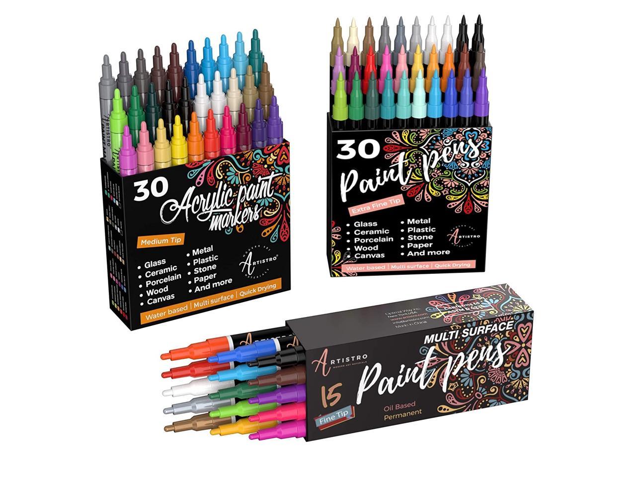 30 Acrylic Paint Pens Extra Fine Tip, 30 Acrylic Paint Pens Medium Tip