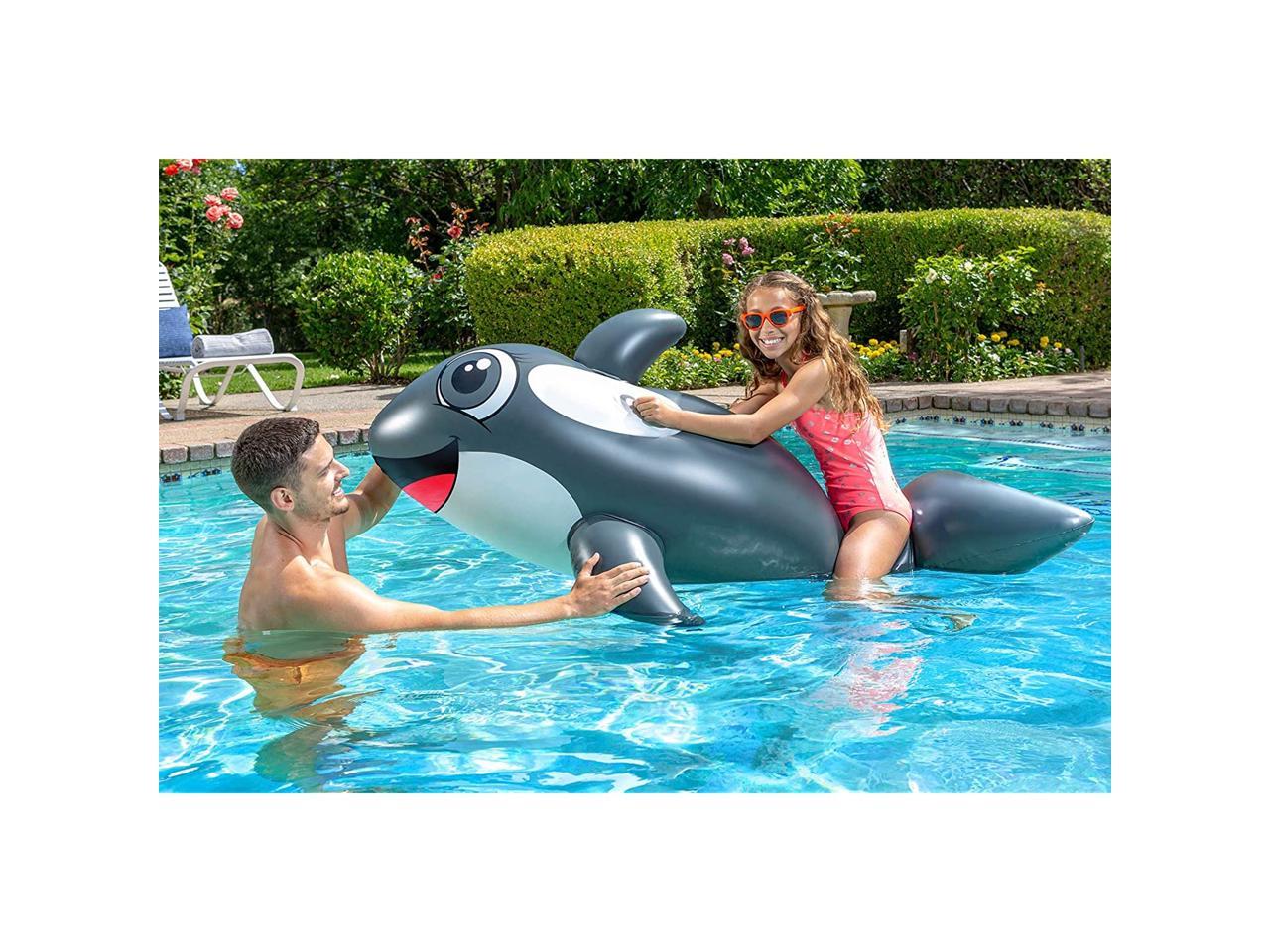 Poolmaster Jumbo Whale Rider Inflatable Swimming Pool Float Whale Rider 