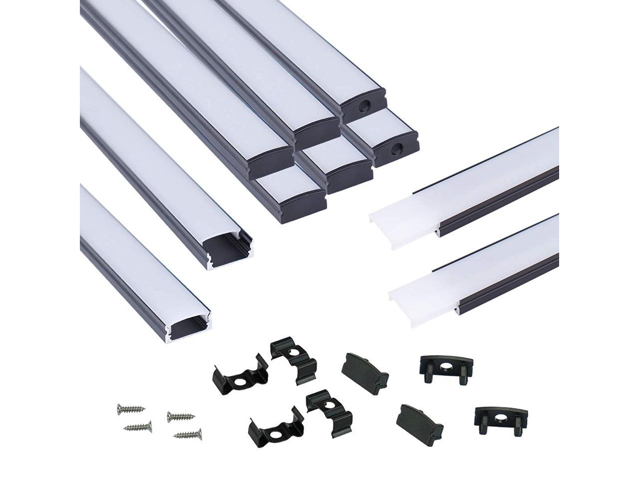 10Pack 1M/3.3FT Black Aluminum Extrusion Profile Housing Track for 3528,5050,5630 Strip Tape Lights V1SW BW 1M,LV1 LW1 Muzata V-Shape LED Channel System with Milky White Cover Lens Frosted Diffuser 