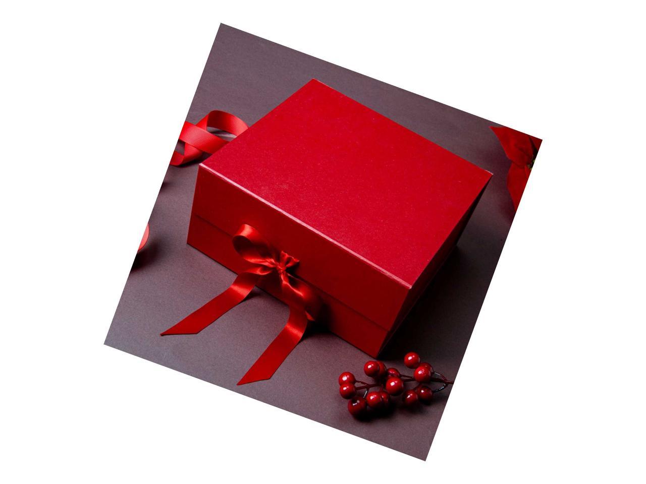 2Pcs Red Gift Box With Satin Ribbon, 8X8X4 Inches