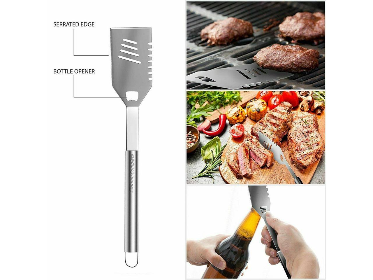 15 Pc BBQ Grill Tool Kit Spatula Tongs Basting Brush Stainless Steel Tools 