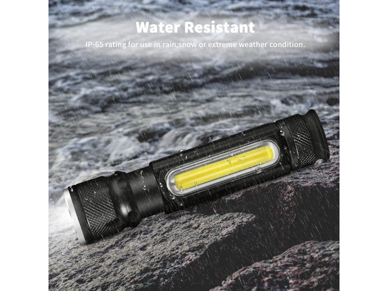 USB Rechargeable Tactical Flashlight,Cofuture LED Handheld Flashlight with Side Light and Magnet,Built-in 18650 Battery,Zoomable,4 Modes,IP65 Water Resistant,for Camping,Hiking,Emergency and Daily Use 