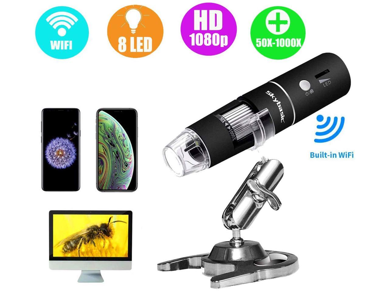 LDJC Digital Microscope WiFi Wireless Digital Microscope Handheld USB Microscope Camera Mobile Phone Universal 1000X HD 720P Electron Microscope Digital Magnifying Glass