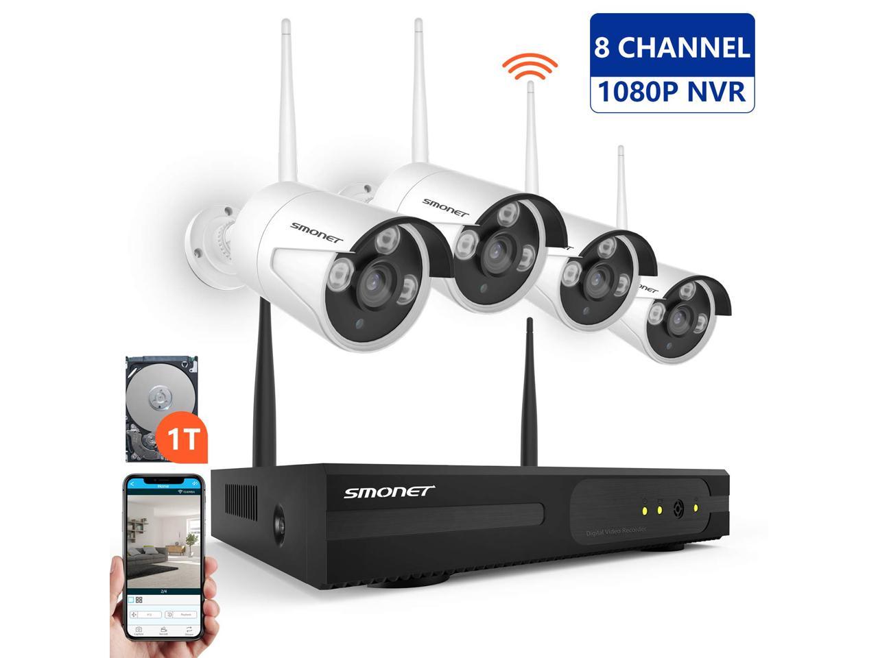 NO HDD 【NEW】Wireless CCTV Camera Systems,SMONET 8CH 1080P Wireless Security Camera System with 10.1 Monitor 4 x960P Waterproof CCTV Bullet Cameras,Free Remote View App,Better Night Vision,Plug&Play