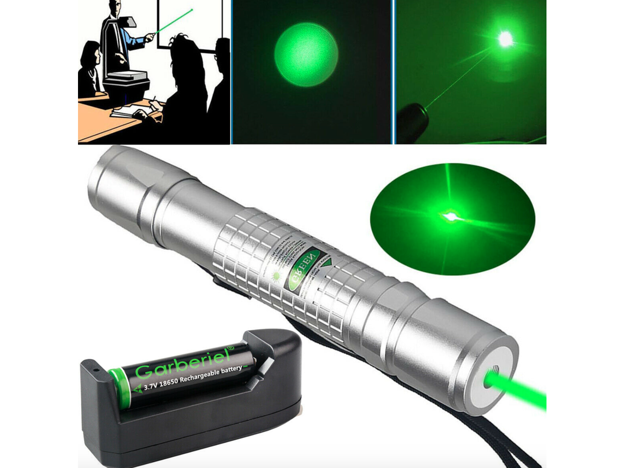 2PC 900 Miles Green Laser Pointer Pen Visible Beam 532nm Lazer+Charger+Battery 