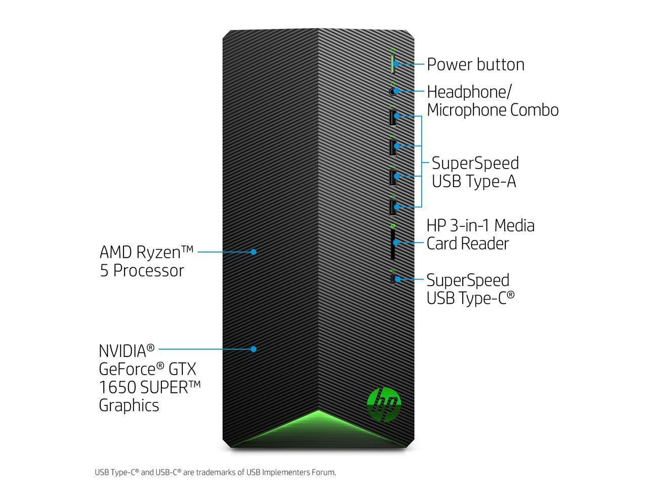 HP Pavilion Gaming Desktop, AMD Ryzen 5 5600G (3.9 - 4.4GHz), 32GB