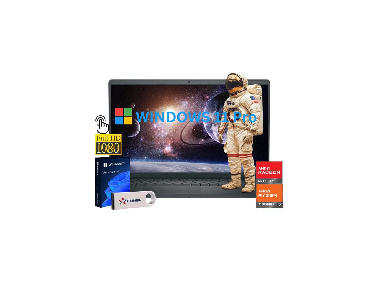 Dell Inspiron 3000 Home & Business Laptop Notebook ,15.6" FHD Touch Display,AMD Ryzen 7 7730U (Beat I5-1235U),16GB RAM,256GB SSD, Webcam, Bluetooth, Wi-Fi, Windows 11 Pro/XTREDURA FLASH Drive
