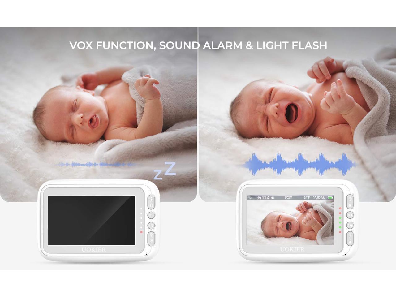 VOX Mode Baby Monitor UOKIER 4.3 Video Baby Monitor with Camera and Audio 1000ft Range Two-Way Audio Night Vision Temperature Monitoring Lullabies Zoom