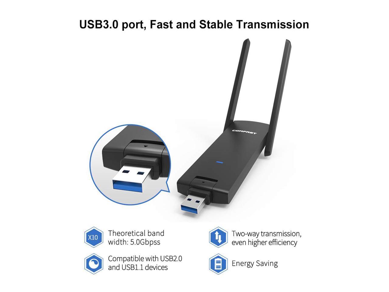 1900Mbps WiFi Dongle USB 3.0 Dual Band Wireless Adattatore di Rete con 5.8G/2.4G 5dBi 2X Antenna per PC/Desktop/Laptop/Tablet MERIGLARE Adattatore WiFi USB