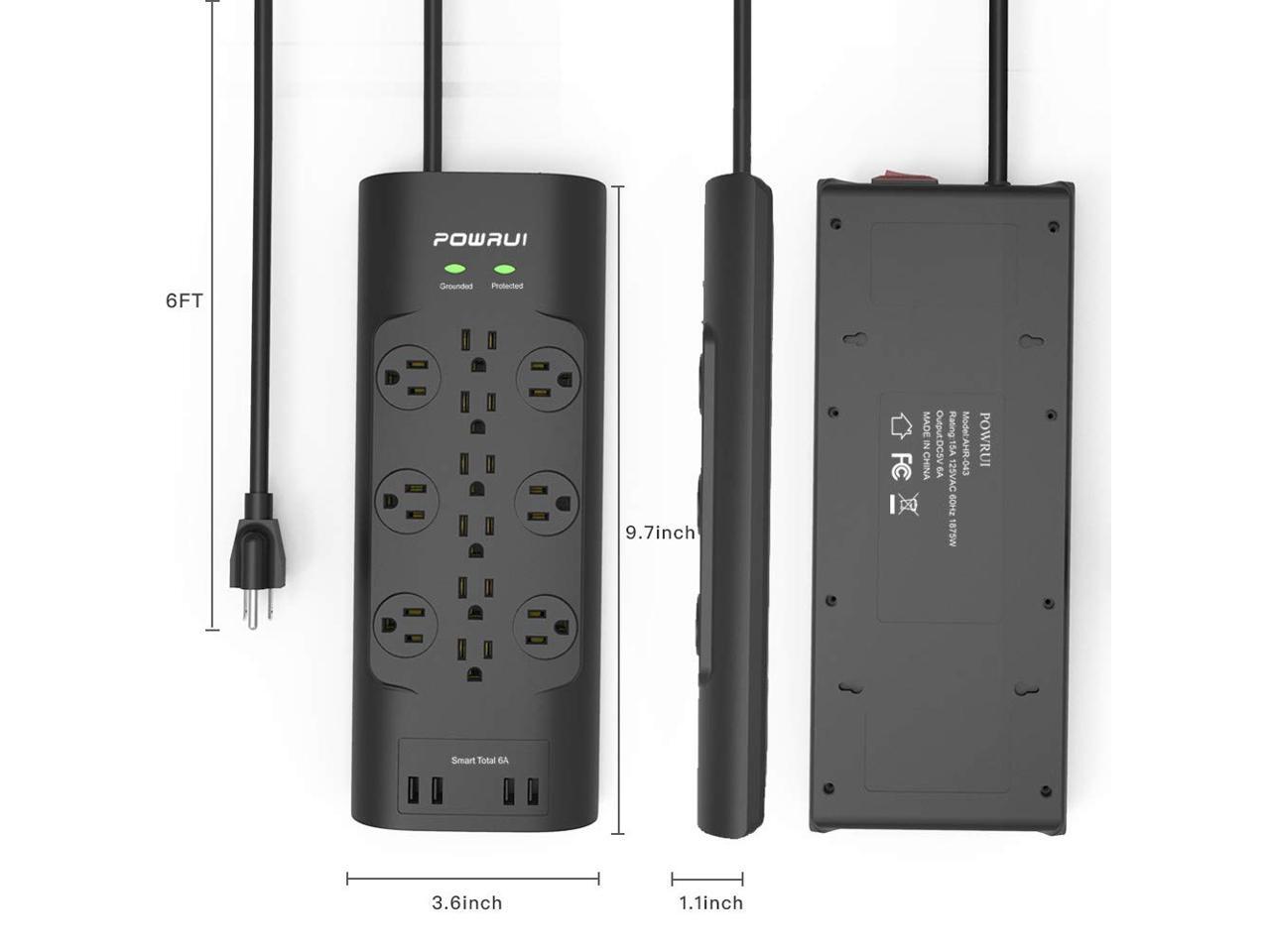 POWRUI Surge Protector(4000 Joules), Power Strip with 12Outlet and 5