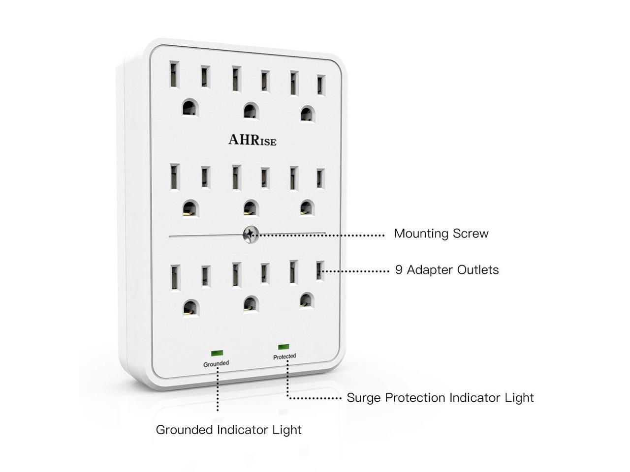 POWRUI Surge Protector, 9Outlet Extender Wall Plug, 3 Prong Outlets