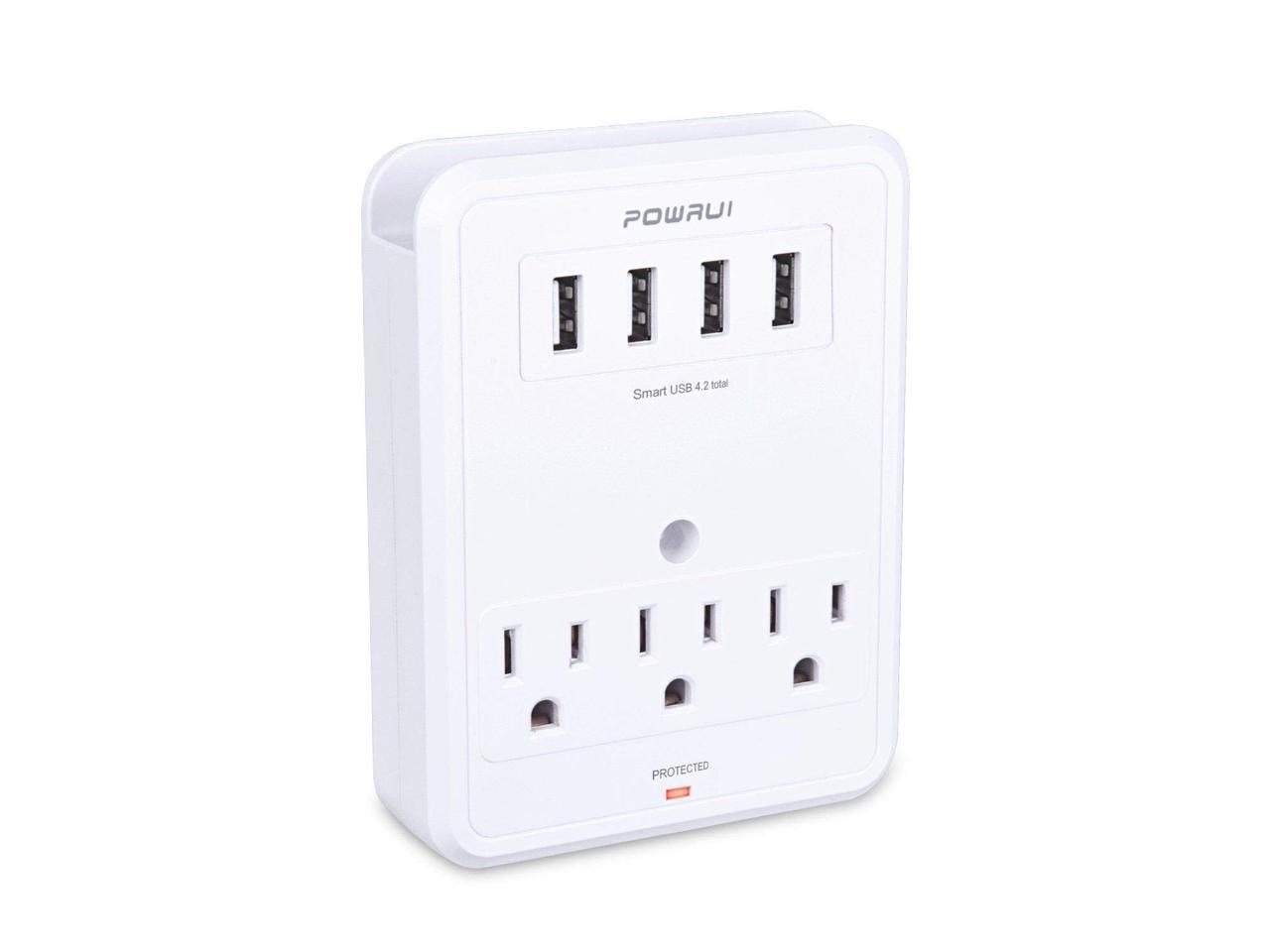 Outlet Extender with Night Light 1680 Joules Multi Plug Outlet with Spaced Outlets for Home White POWLIGHT 5-Outlet Surge Protector Power Strip with 4 USB Ports USB Wall Charger Office 