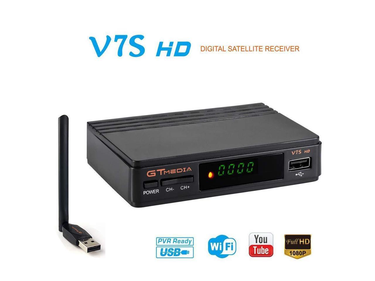 GT MEDIA V7 Plus Updated GT MEDIA V7 PRO Free to air Digital Satellite Receiver FTA DVB-S//S2//S2X with Antenna WiFi USB CA Card Slot Full HD 1080p H.265 HEVC 10bit Support YouTube CCcam autoBiss