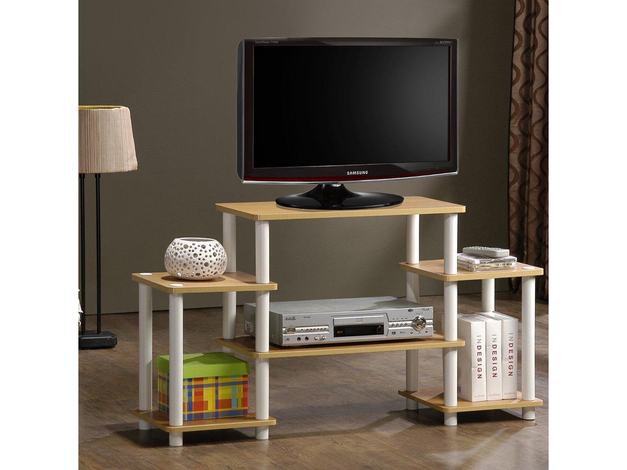 Beech//White Furinno Turn-N-Tube No Tools Entertainment TV Stands