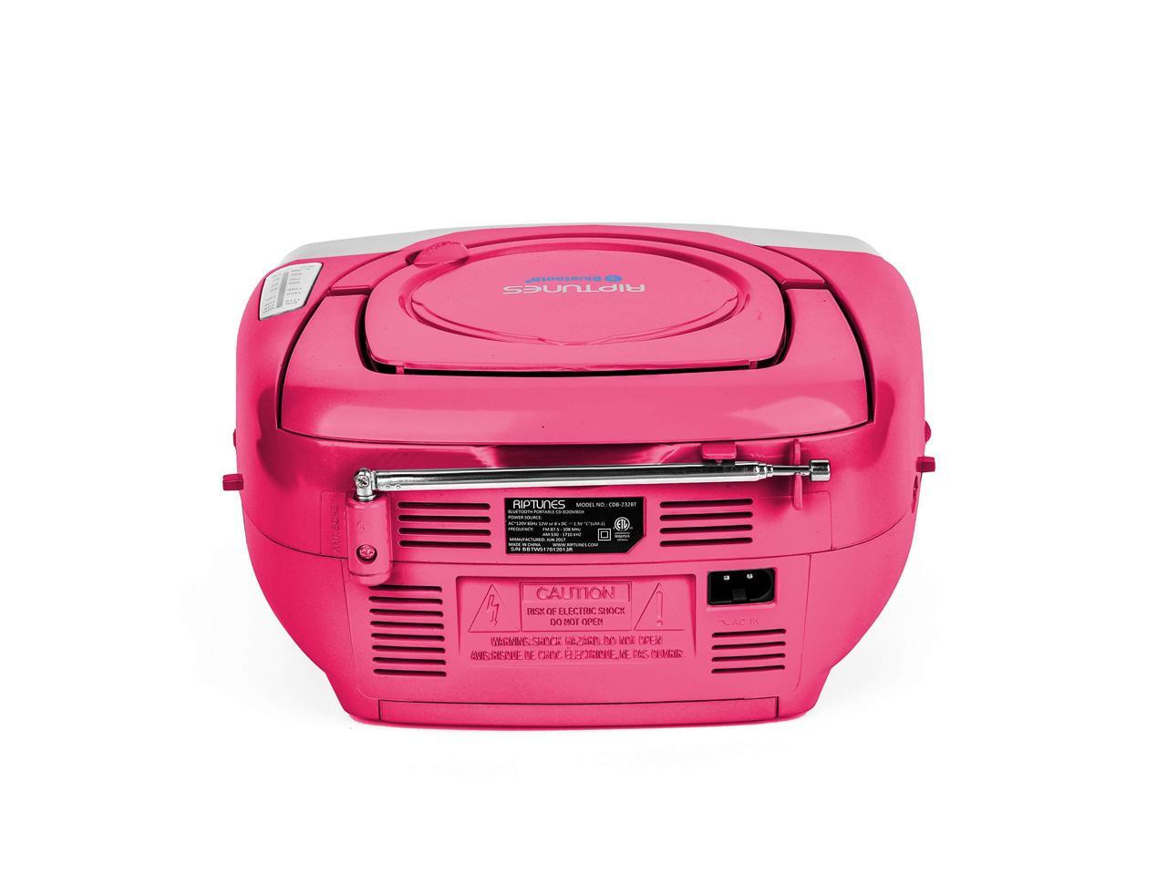 AM/FM Radio Riptunes Programmable CD Boombox Portable Boombox with Bluetooth Silver CDB232BT