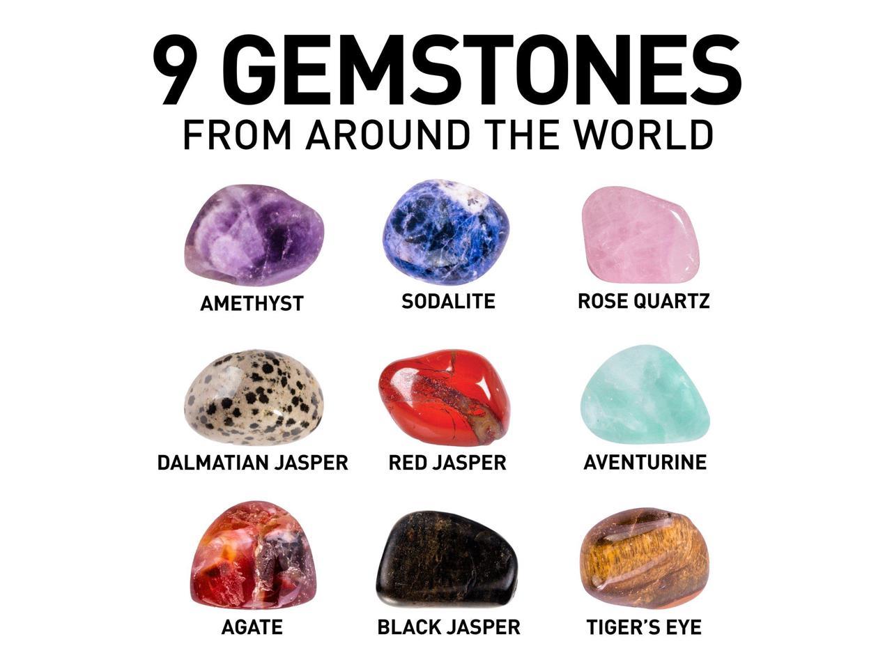 Gemstone Mix of 9 varieties including Tigers Eye Amethyst and Quartz NATIONAL GEOGRAPHIC Rock Tumbler Refill Kit Jewelry Fastenings and detailed Learning Guide Comes with 4 grades of Grit 