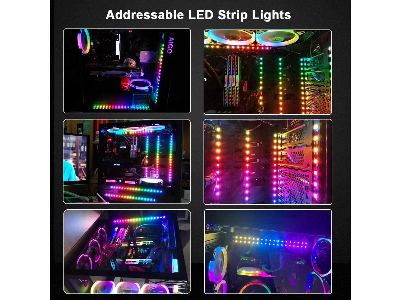 Beide Correct extase Airgoo Addressable RGB PC LED Light Strips, 2x13.8in WS2812 RGBIC Rainbow  Magnetic ARGB Strip for PC Case Lighting, for 5V 3-pin ASUS Aura SYNC, Gigabyte  RGB Fusion, MSI Mystic Light Sync Motherboard -