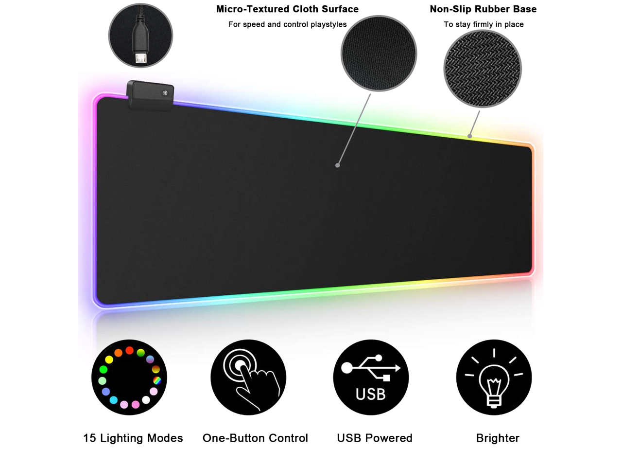 Large RGB Soft Gaming Mouse Pad, Airgoo Led Extended Mousepad with 14