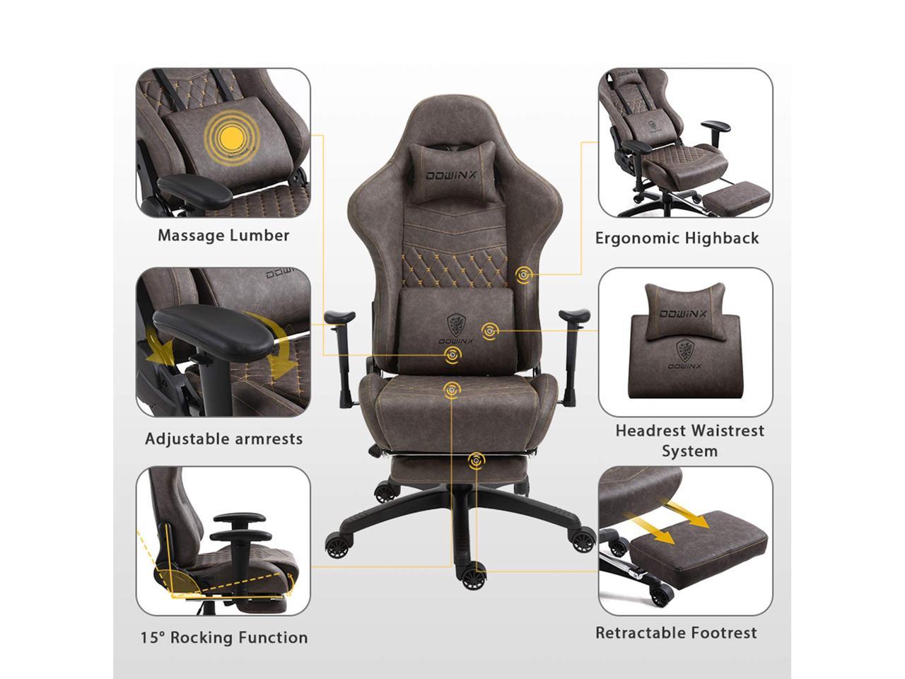 Dowinx Gaming Chair Ergonomic Retro Style Recliner With Massage Lumbar Support Office Armchair For Computer Pu Leather With Retractable Footrest Brown Newegg Com
