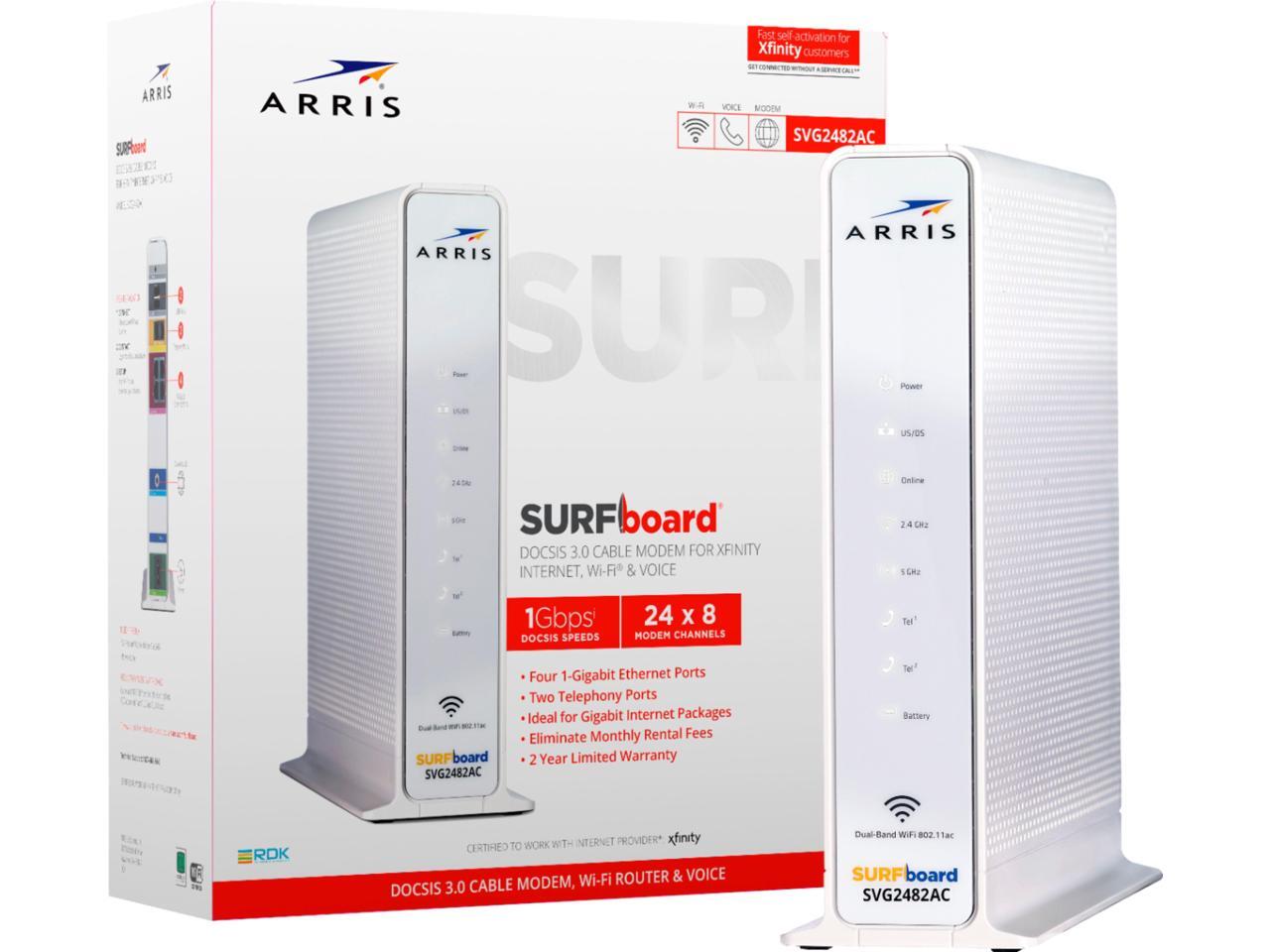 Arris Surfboard 24 X 8 Docsis 3 0 Voice Cable Modem With Ac1750 Dual Band Wi Fi Router For Xfinity White Svg24 Ac Newegg Com Arris Surfboard 24 X 8 Docsis 3 0 Voice Cable Modem With Ac1750 Dual Band Wi Fi Router For Xfinity White Svg24 Ac Newegg Com