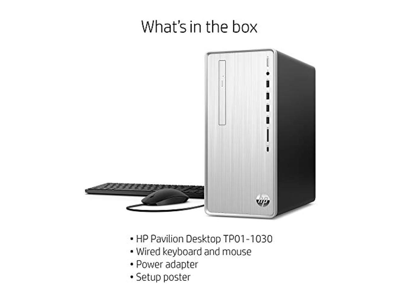 HP Pavilion Desktop, 10th Gen Intel Core i3-10100 Processor, 8 GB RAM, 512  GB SSD, Windows 10 Home (TP01-1030, Silver) (13Z04AA#ABA)