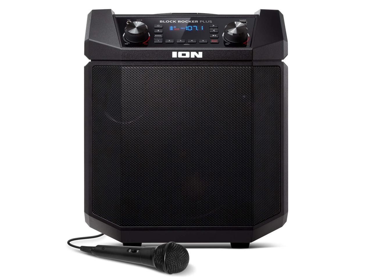 ION Audio Block Rocker Plus | 100W Portable Speaker, Battery Powered with  Bluetooth, Microphone & Cable, AM/FM Radio, Wheels & Telescopic Handle and  