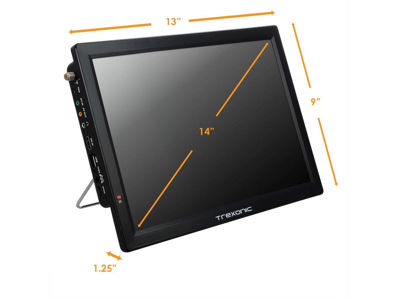 Trexonic Portable Rechargeable 14" LED TV with HDMI, SD/MMC, USB, VGA
