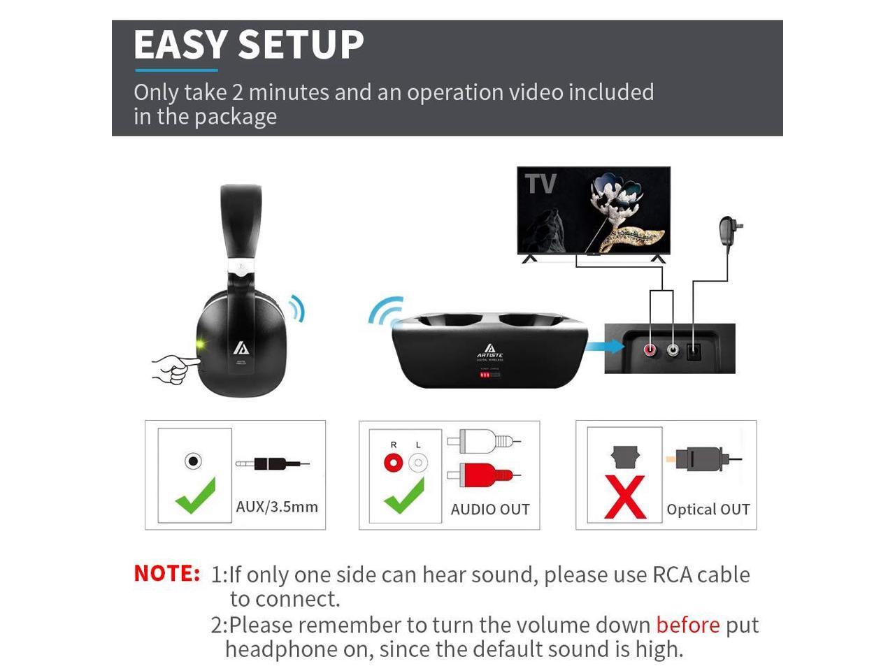 Wireless TV Headphones, Artiste ADH300 2.4GHz Digital Over-Ear Stereo