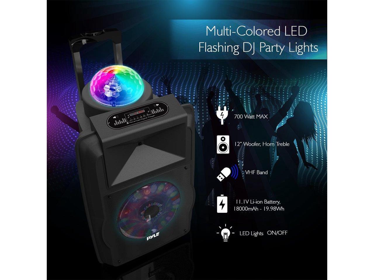 Portable DJ Karaoke PA Speaker Outdoor 700 Watt Stereo 12” Subwoofer Builtin LED Lights