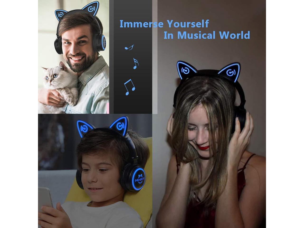 MindKoo Bluetooth Headphones Wireless Over Ear Cat Ear Headphones with