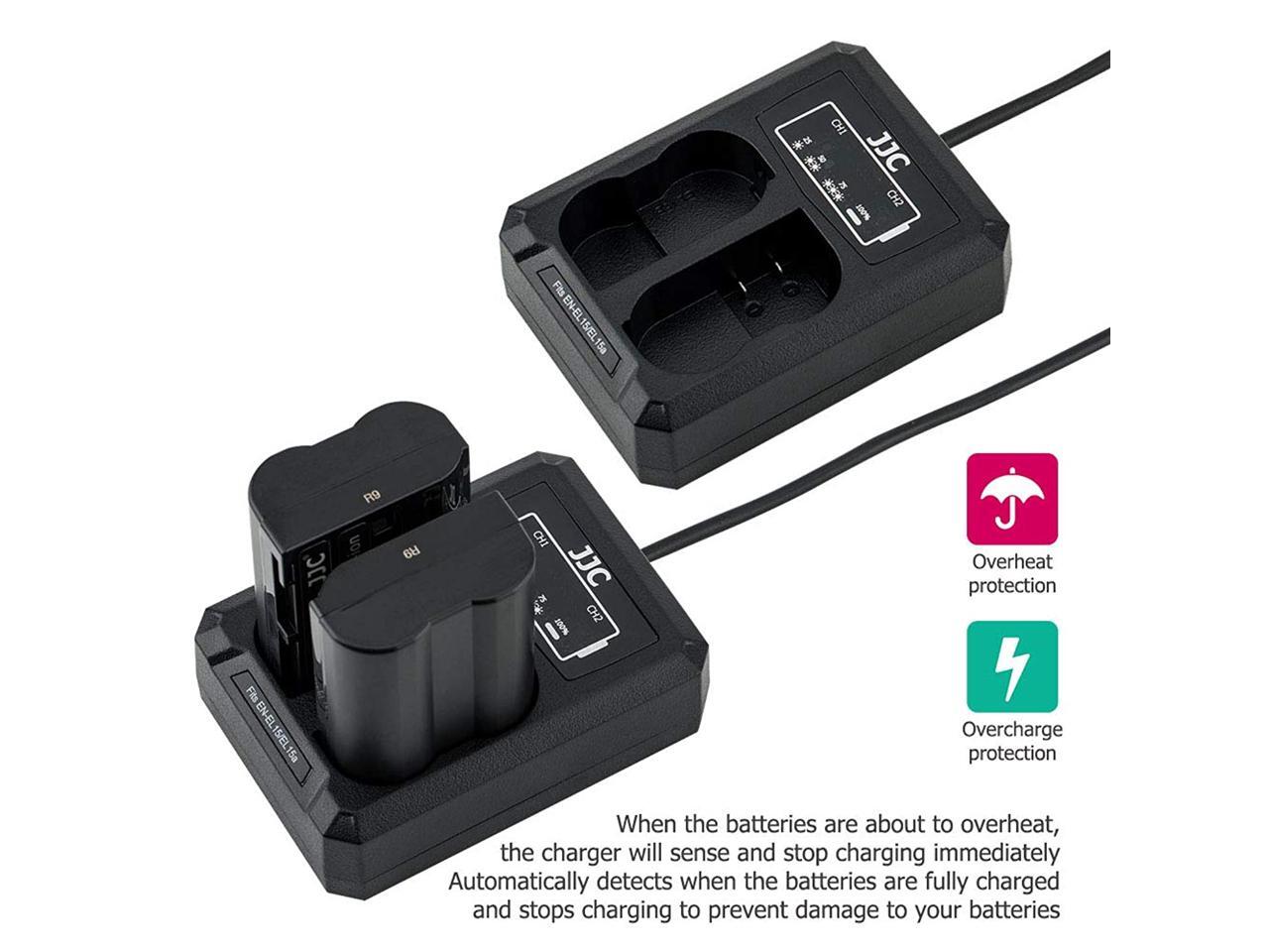 JJC ENEL15 Battery Charger USB Dual Slot for Nikon Z6 Z7 D850 D780