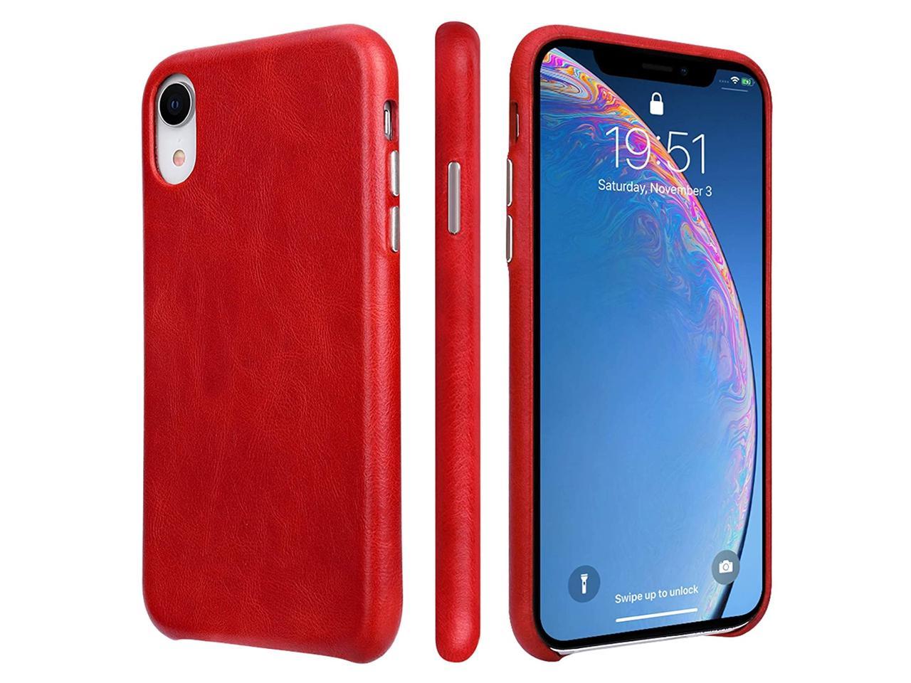 TOOVREN iPhone Xr Case Leather Genuine iPhone XR Leather Case Ultra Slim  Protective Shock-Resistant Vintage Shell Hard Back Cover for Apple iPhone  Xr 