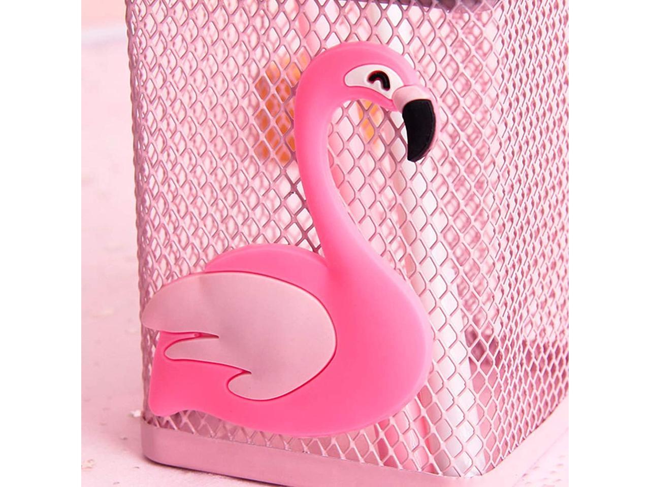 Trycooling 2 Pack Metal Cute Pen Pencil Holder Office Home Desk Square Pencil Cup Caddy Box Makeup Brush Holders for Girls Flamingo