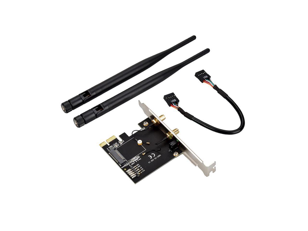 PCI E to NGFF M.2 WiFi Bluetooth Adapter Two WiFi Antenna USB 9Pin Cable Wireless Module ...