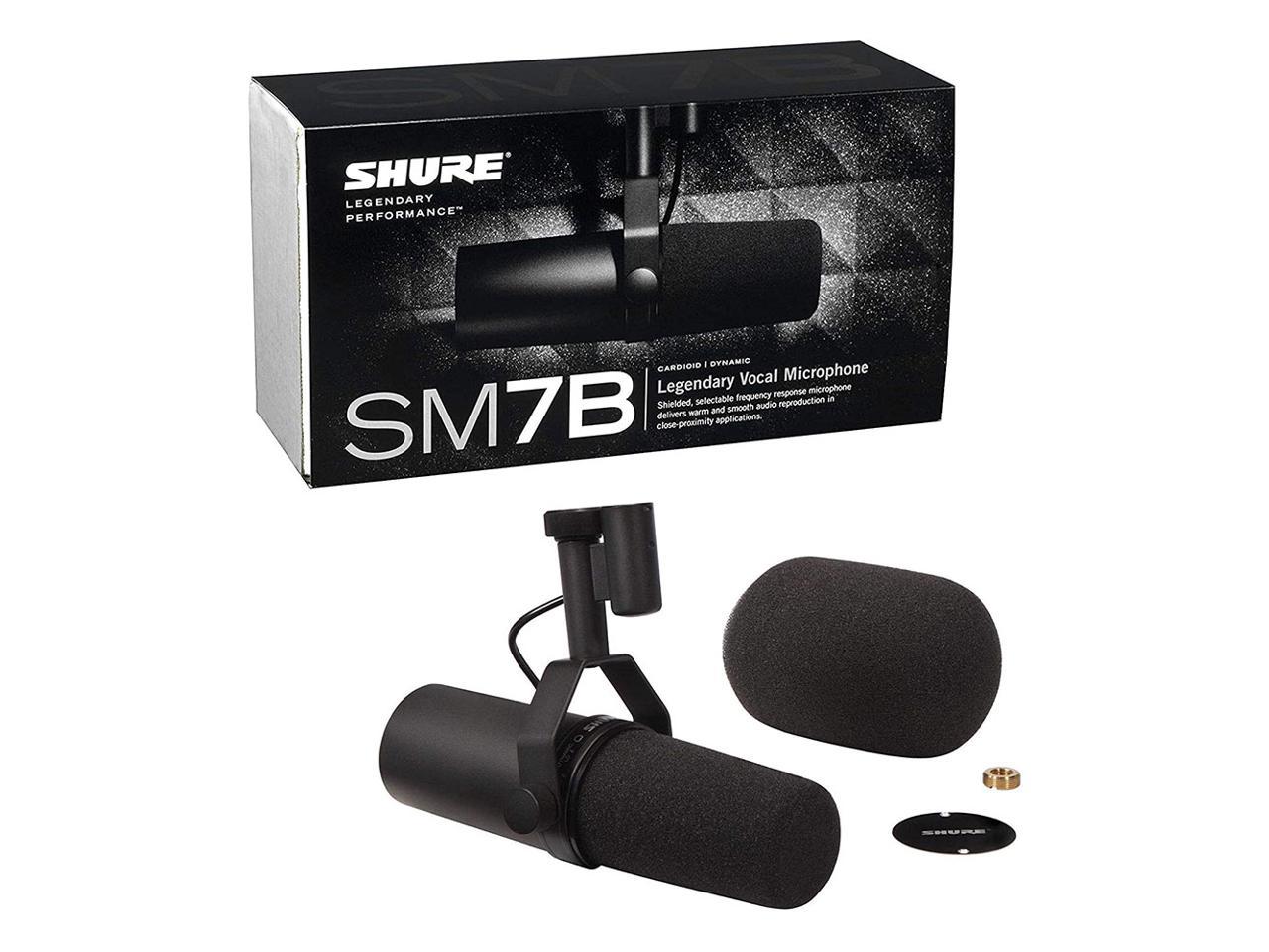 Shure Sm7b Cardioid Dynamic Vocal Microphone With Two Section Broadcast Arm Xlr Cable 10 Pack Straps Bundle Newegg Com