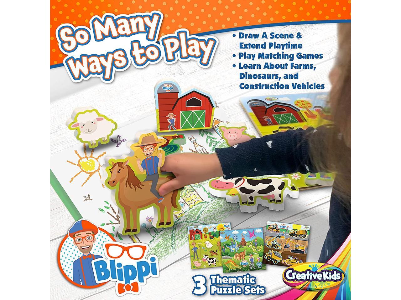 Blippi Chunky Puzzles for Toddlers - 3-in-1 Chunky Puzzle Set for Kids Ages  2+ - Wooden Animal Puzzle for 2 Year Old - Baby Puzzle with Big Dinosaurs  and Construction Pieces -