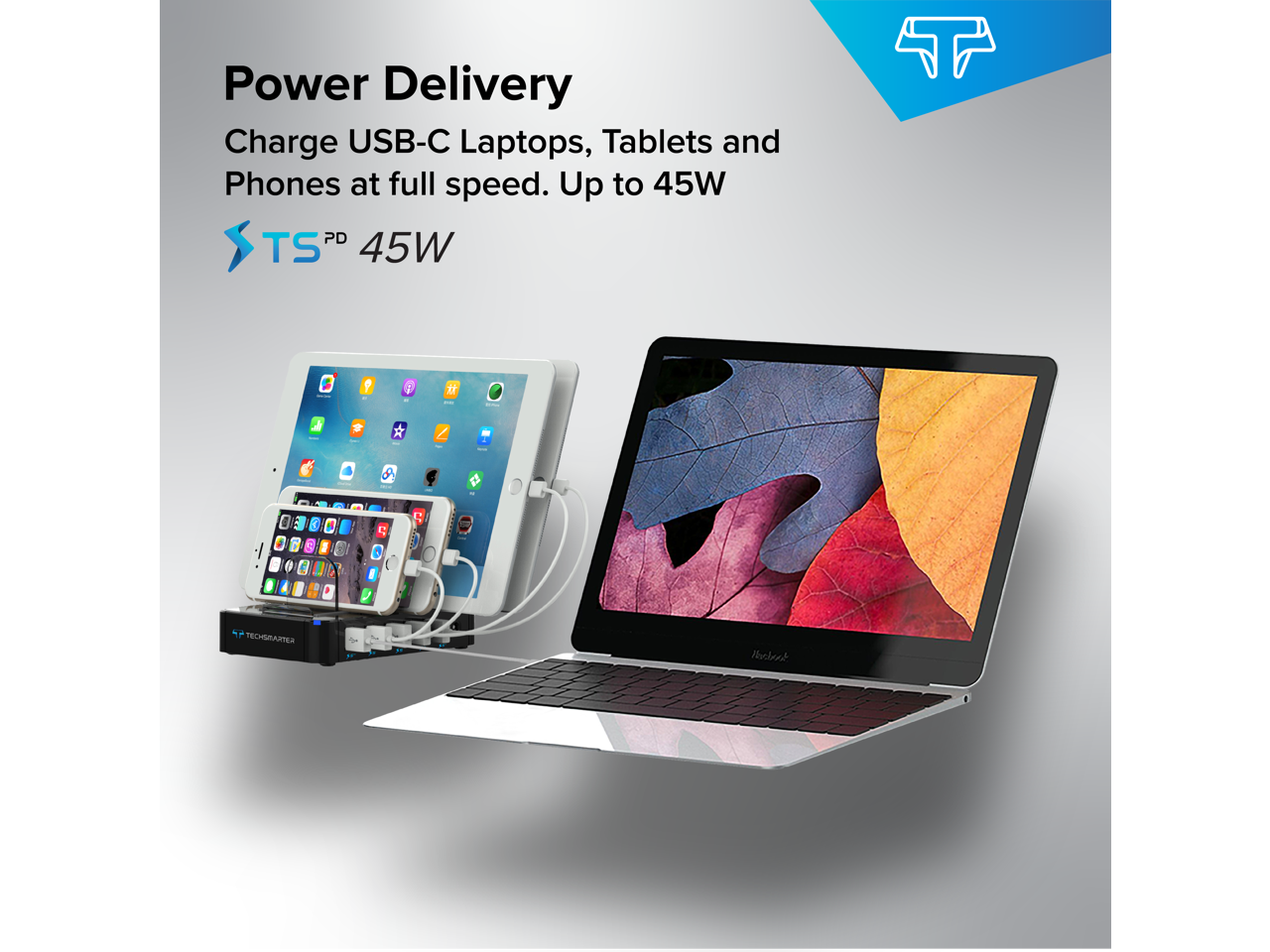 Techsmarter 5Port USB C PD Charging Station with 45W Power Delivery