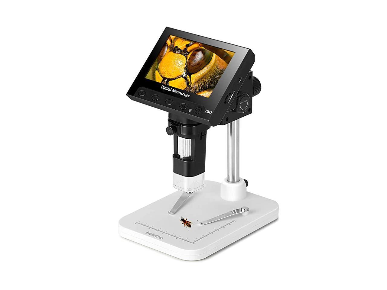 8 Adjustable LED Light 2 Megapixels USB Microscope Camera Video Recorder for Repair Soldering 4.3 Inch LCD Digital USB Microscope Endoscope Record 600X Magnification Zoom Micro-SD Storage 