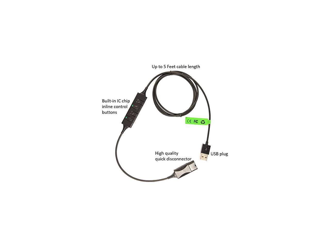 Center Headset Quick Disconnect QD Cable to USB Plug Adapter with Mute
