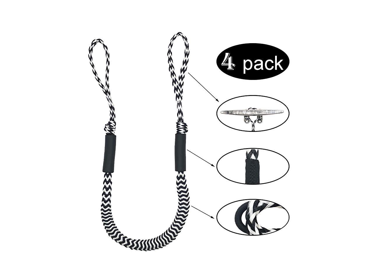 4 Pack of 4-5.5 ft Bungee Dock Lines Boat Accessories Shock Cord Heavy Duty 