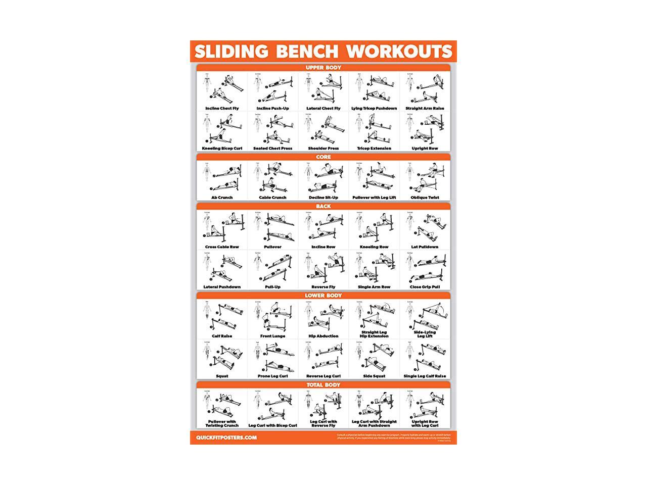 QuickFit Pack Stretching Exercises And Sliding Bench Workout Poster Set ...