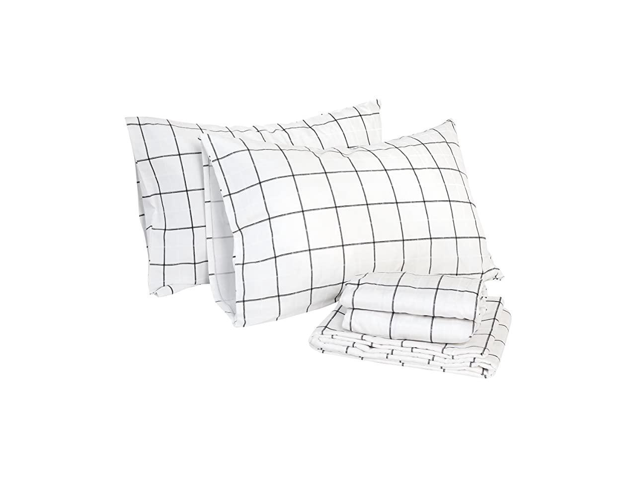 Black and White Grid Duvet Cover Sets Lightweight Cotton Bedding Set