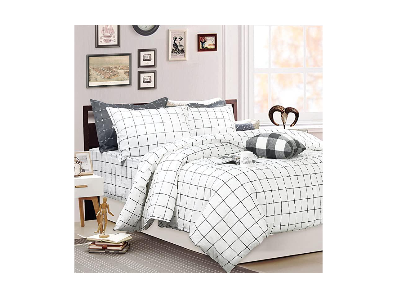 Black and White Grid Duvet Cover Sets Lightweight Cotton Bedding Set