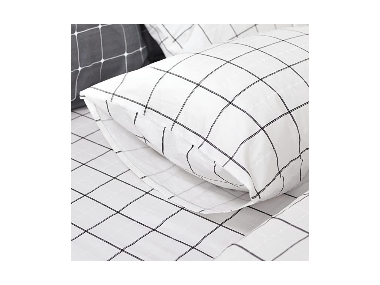 Black and White Grid Duvet Cover Sets Lightweight Cotton Bedding Set