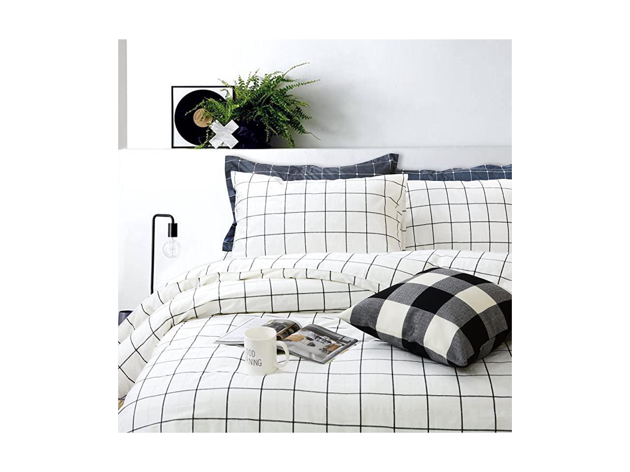 Black and White Grid Duvet Cover Sets Lightweight Cotton Bedding Set Lattice Checkered