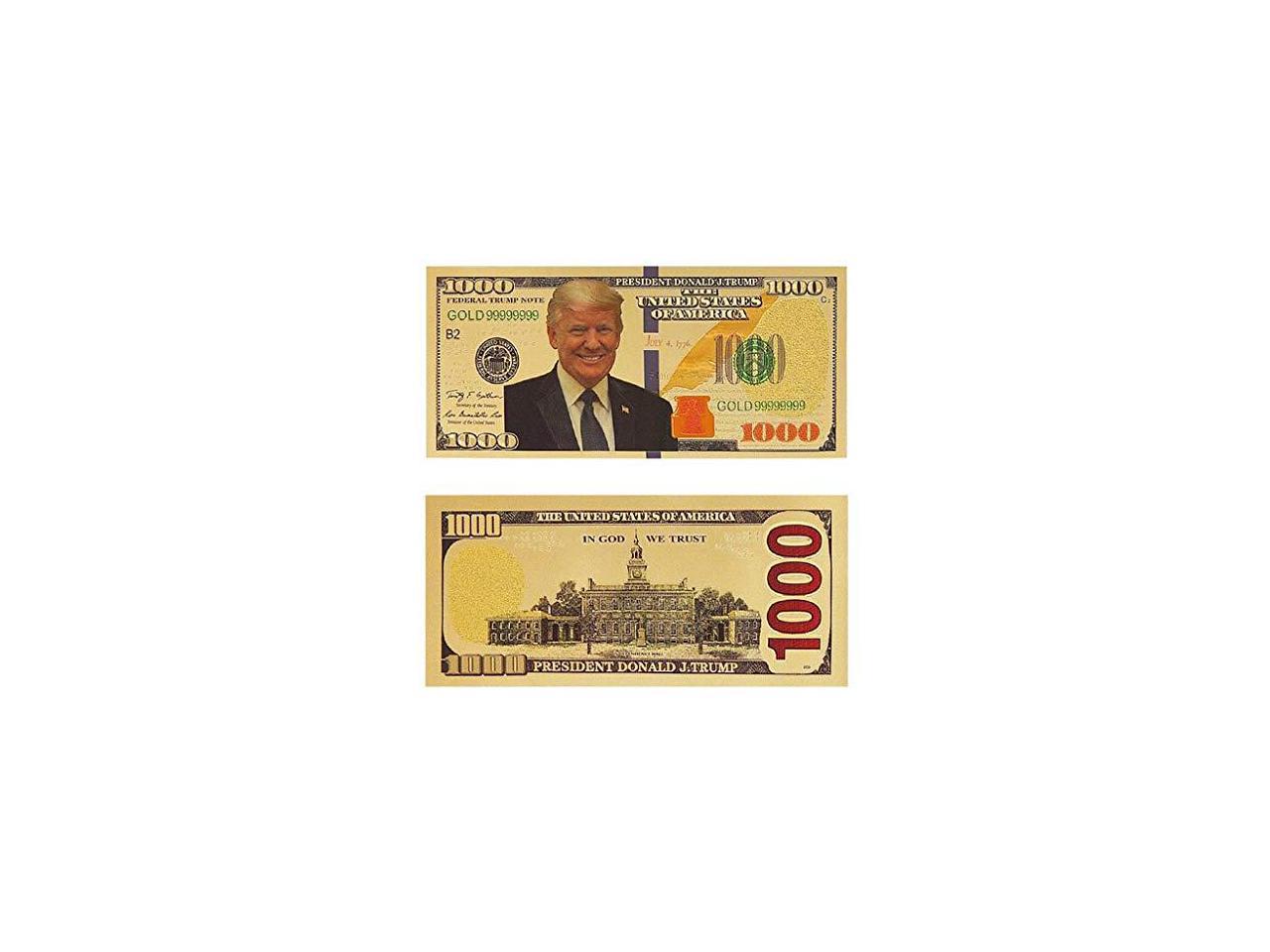 50 Pack One Thousand 24k Gold Coated Donald Trump Legacy Limited Edition Million Dollar Bill Great Gift for Coin Currency Collectors and Republican PartyYeah Donald Trump 1000 Dollar Bill Banknote 