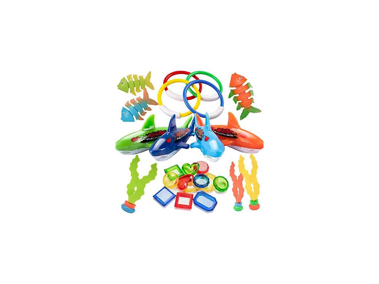 UNEEDE Diving Toy Swimming Pool Toy Underwater Fun Dive Training Toy 19 Pcs with 4 Dive Ring,4 Toypedo Bandit,3 Stringy Octopu,8 Jewel Gem Treasure Weighted Dive Toy Bulk Gift for Kid Child Boy Girl 