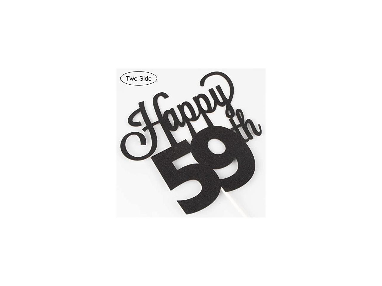 59th Birthday Black Glitter Cardstock Paper Cake Topper Cheers To 59 Years Old Bday Party T